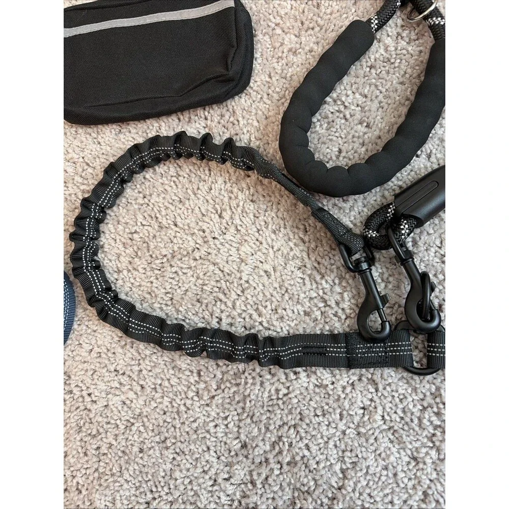 Hands Free Dog Leash With Zipper Pouch Black & Navy Blue